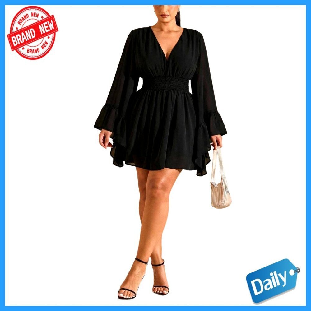 Boho Western Bell Sleeve Mesh Mini Dress Y2K Casual Flowy Cowgirl Hippie